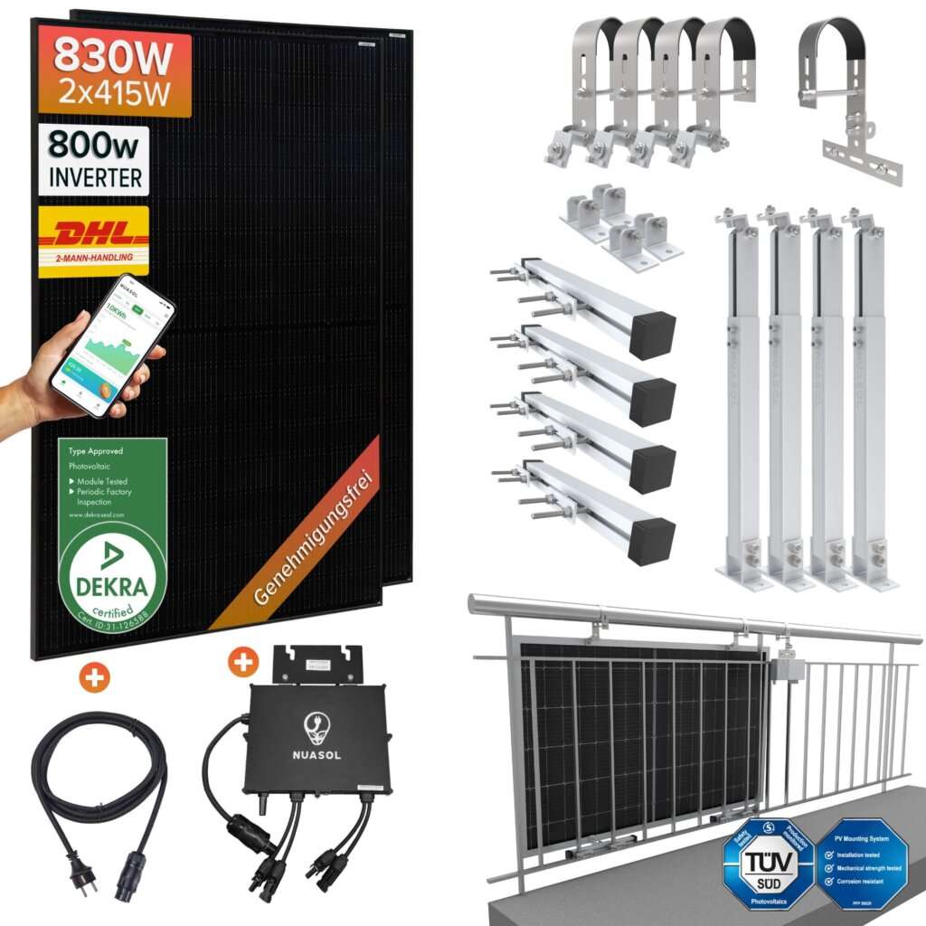 NuaBalkon Komplett Set Mini Solaranlage ALL BLACK SERIE 830W 800W