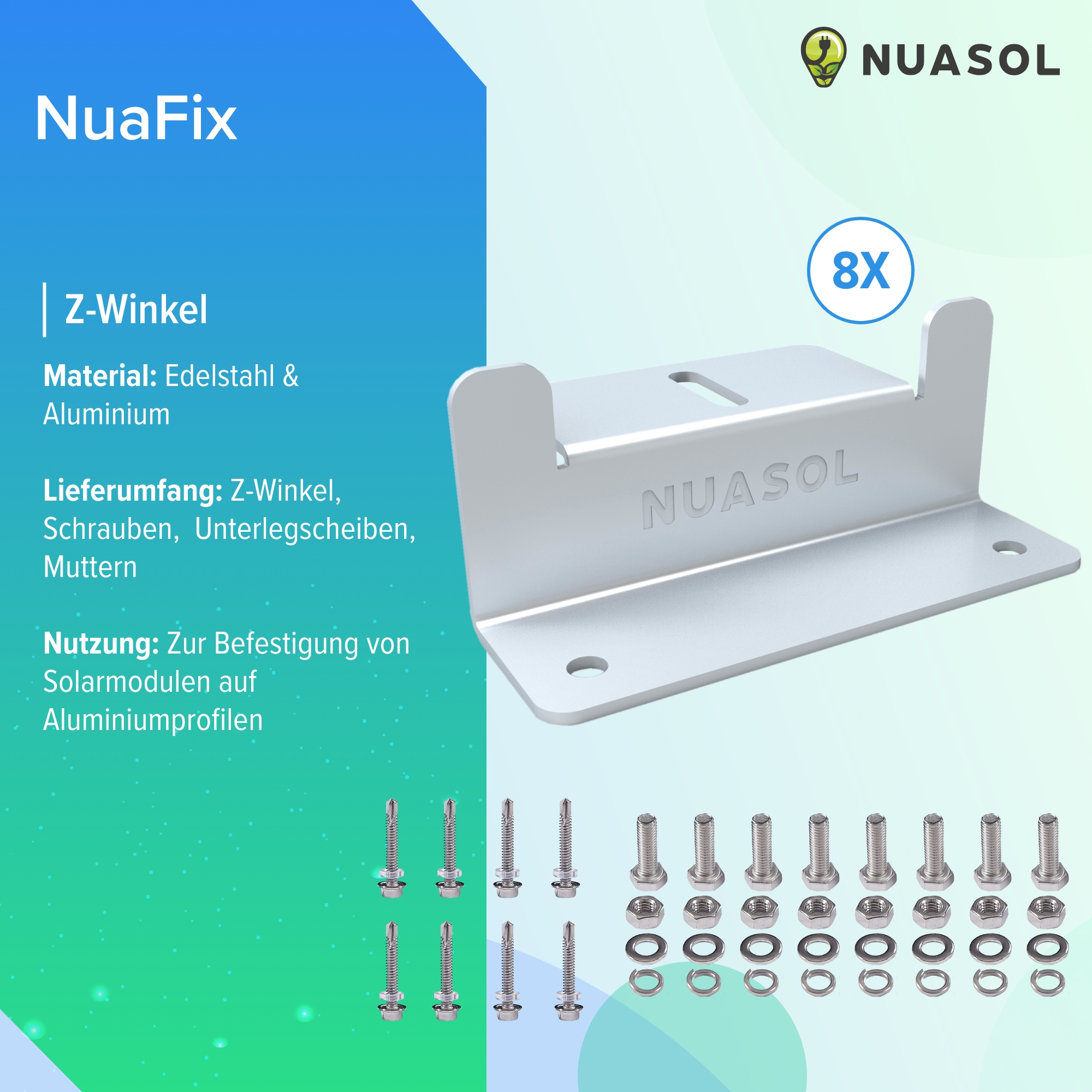 8x Aluminium Z-Winkel - NUASOL Solarenergiesysteme