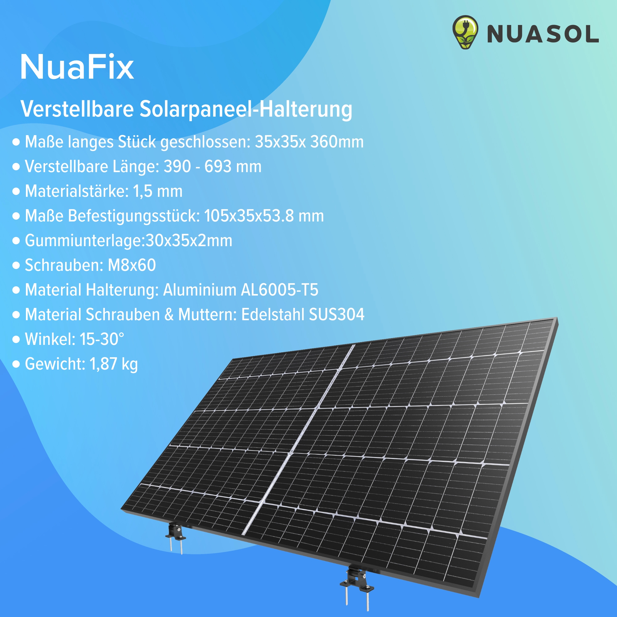 NuaFix – Verstellbare Solarpaneel Halterung 15-30° – Schwarz - NUASOL  Solarenergiesysteme
