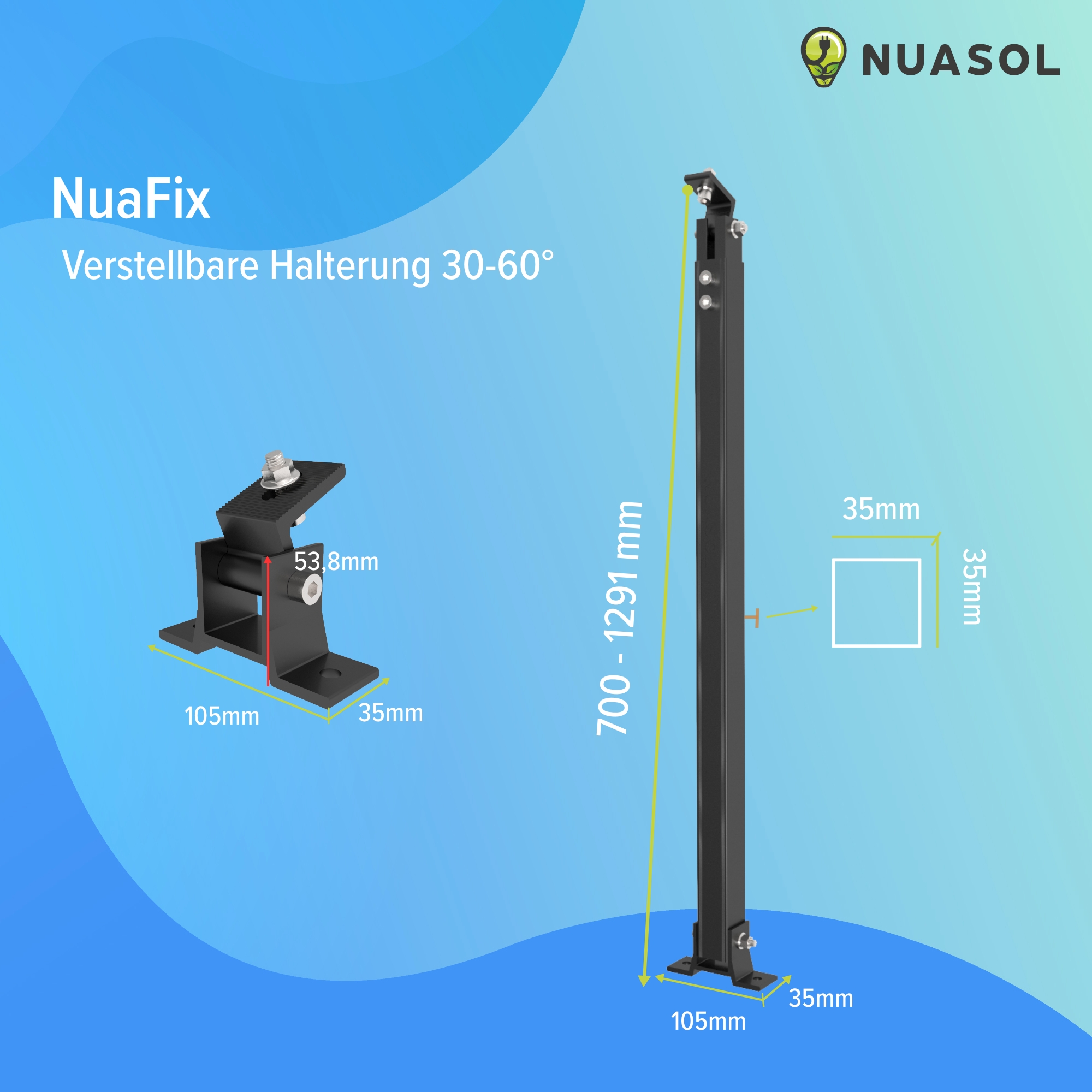 NuaFix – Verstellbare Solarpaneel Halterung 30-60° – Schwarz - NUASOL  Solarenergiesysteme