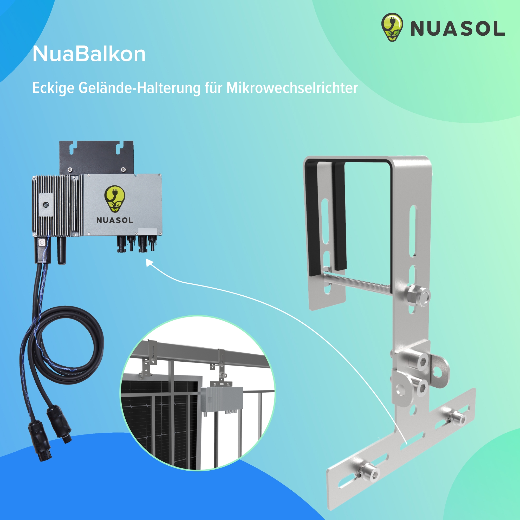 NuaFix – Balkongelände-Halterung eckig für 2 Solarmodule - NUASOL  Solarenergiesysteme